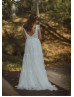 Cap Sleeves Ivory Lace V Back Graceful Wedding Dress